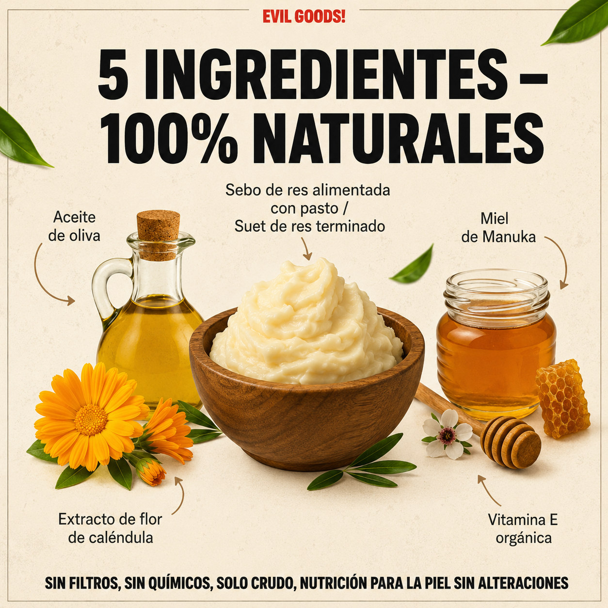 Crema Evil Goods – Crema hidratante batida de sebo y miel de manuka