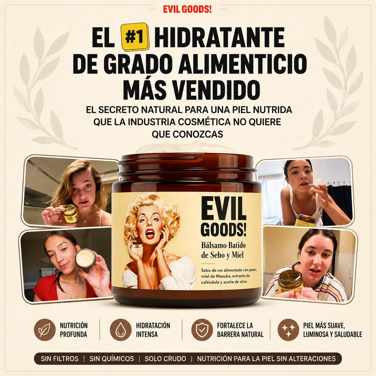 Crema Evil Goods – Crema hidratante batida de sebo y miel de manuka