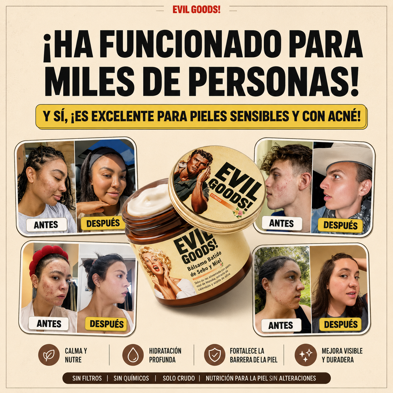 Crema Evil Goods – Crema hidratante batida de sebo y miel de manuka